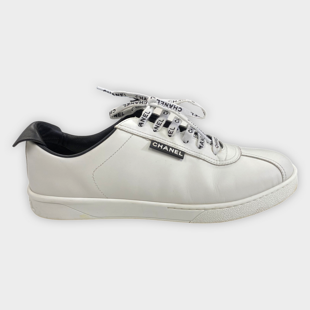 Chanel White Leather Lace Up Weekender Sneakers Size 75375  The Find